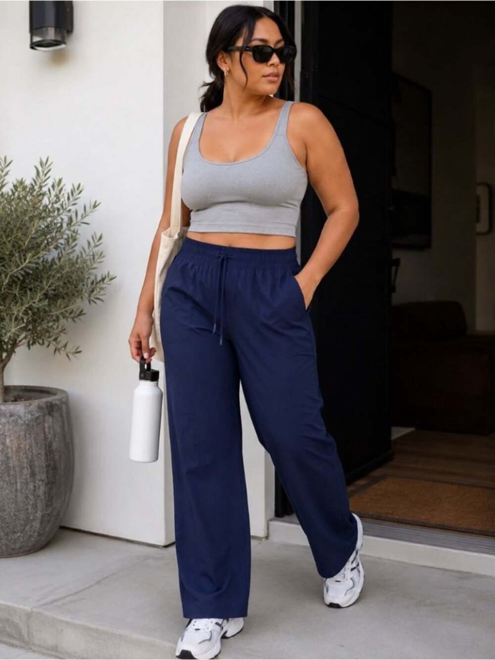 Athleta Navy Straight Pull On Pants Size 10 Tall Travel Athleisure Lounge Gym
